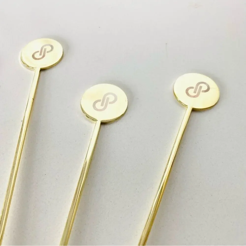 NEW POSHMARK Gold Logo Circle Disc Cocktail Stir Stick Stirrer Barware Set 4